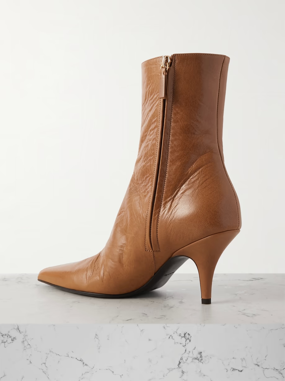 Sling glossed textured-leather ankle boots Sling glossed textured-leather ankle boots
