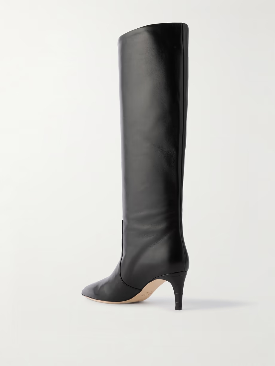Stiletto croc-effect trimmed leather knee boots Stiletto croc-effect trimmed leather knee boots
