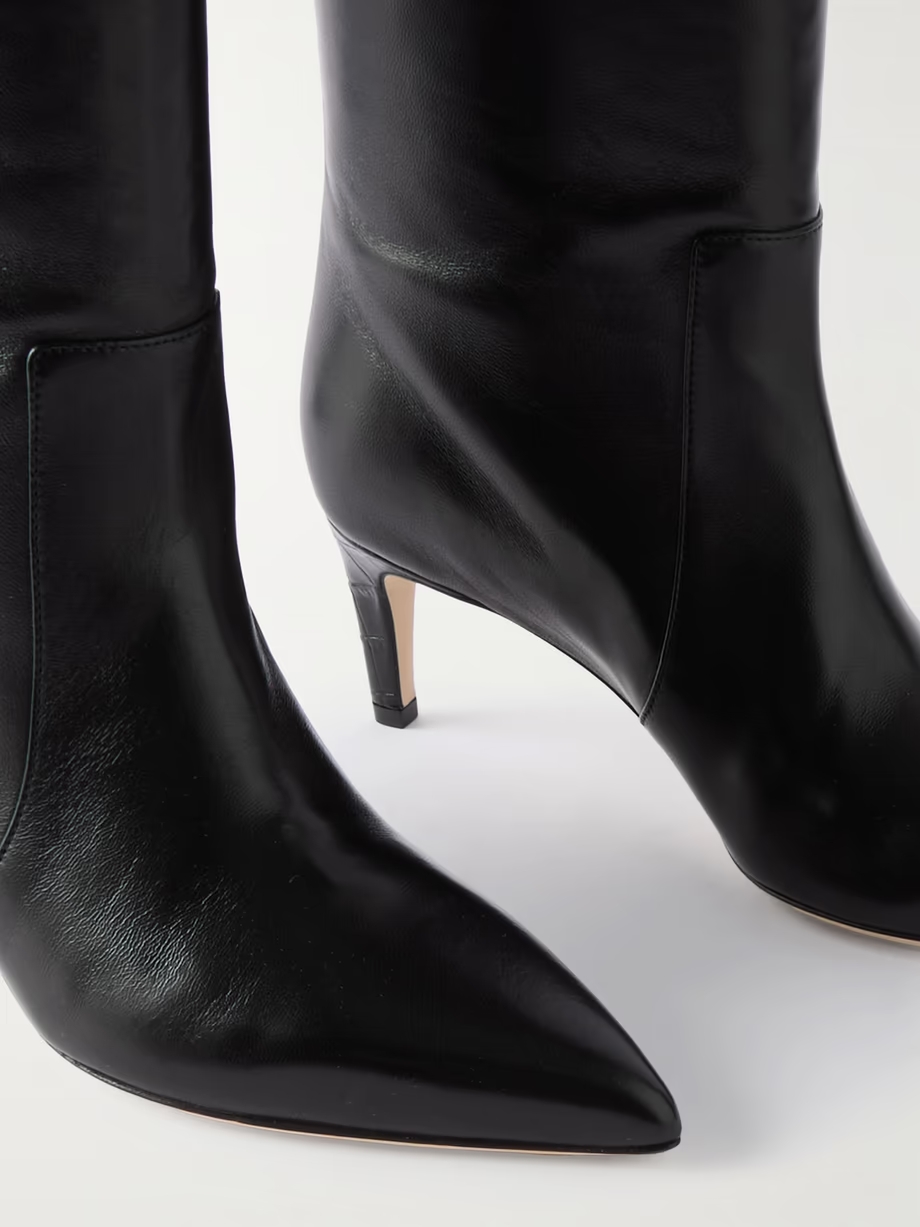 Stiletto croc-effect trimmed leather knee boots Stiletto croc-effect trimmed leather knee boots