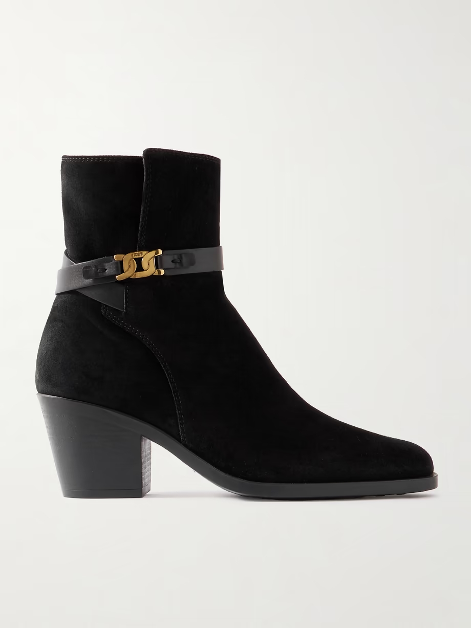 Embellished leather-trimmed suede ankle boots Embellished leather-trimmed suede ankle boots