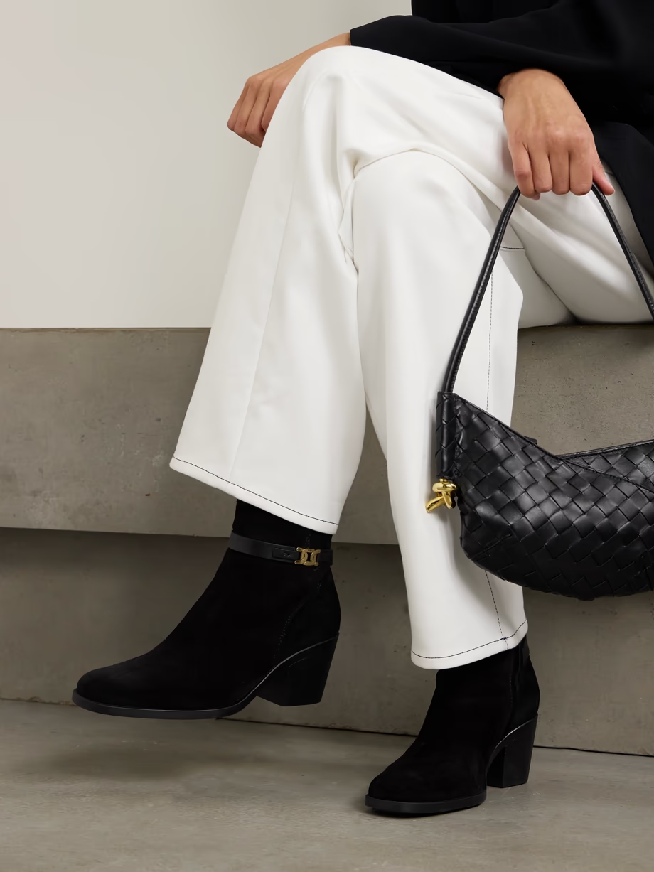 Embellished leather-trimmed suede ankle boots Embellished leather-trimmed suede ankle boots