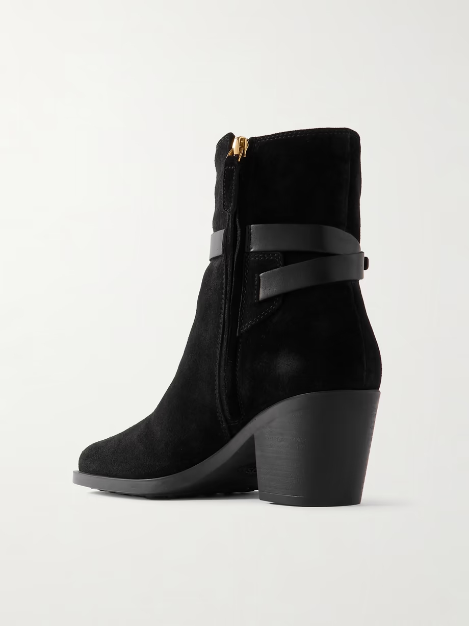 Embellished leather-trimmed suede ankle boots Embellished leather-trimmed suede ankle boots