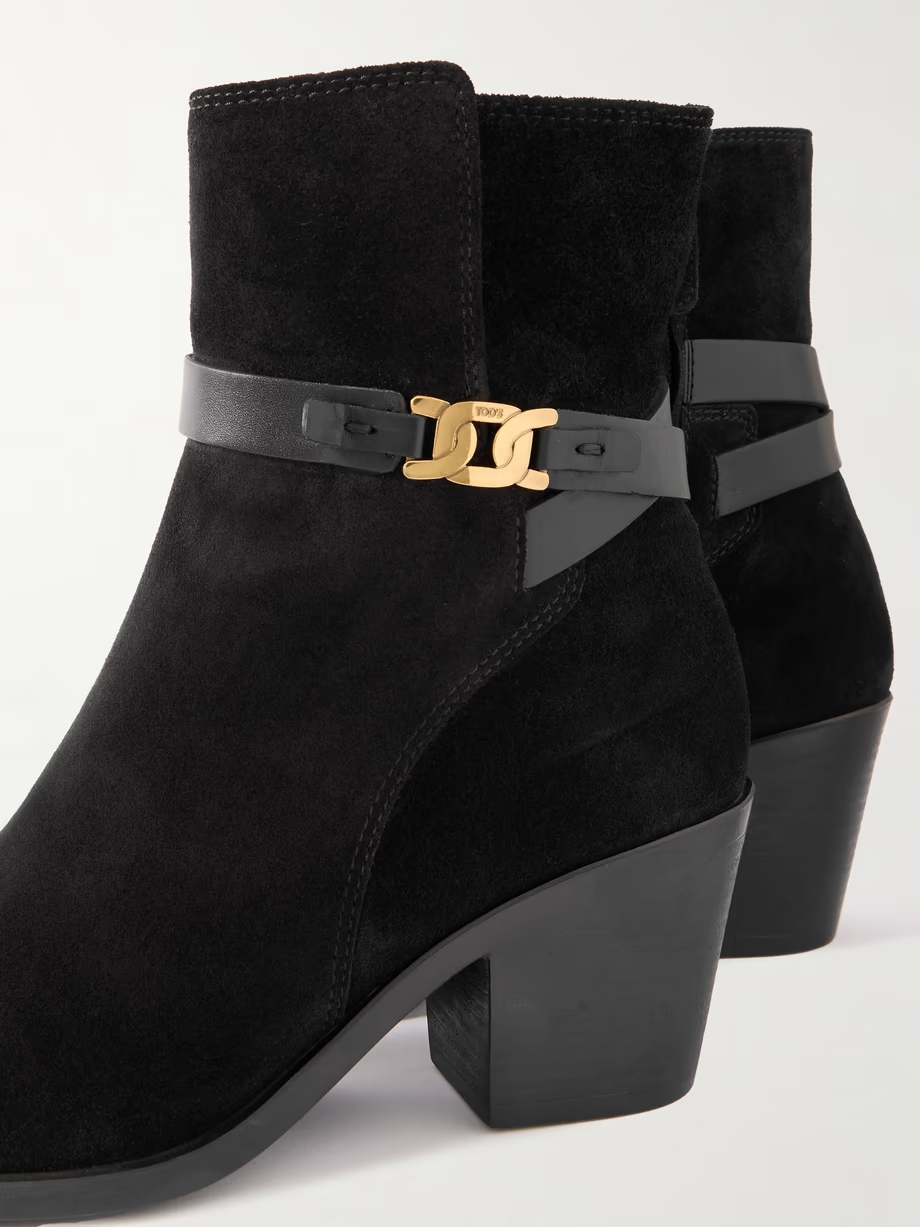 Embellished leather-trimmed suede ankle boots Embellished leather-trimmed suede ankle boots