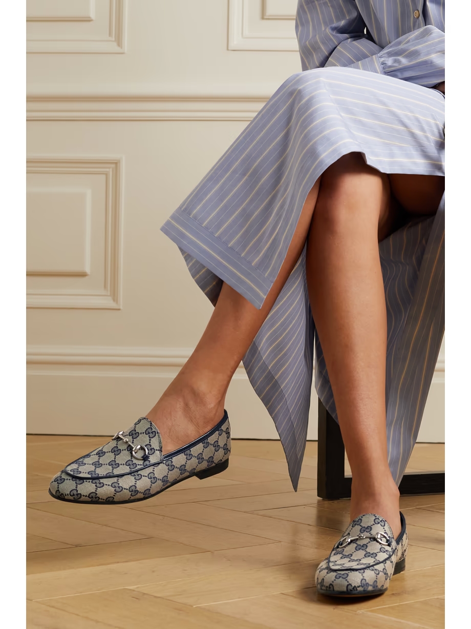 Jordaan horsebit-detailed leather-trimmed printed coated-canvas loafers Jordaan horsebit-detailed leather-trimmed printed coated-canvas loafers