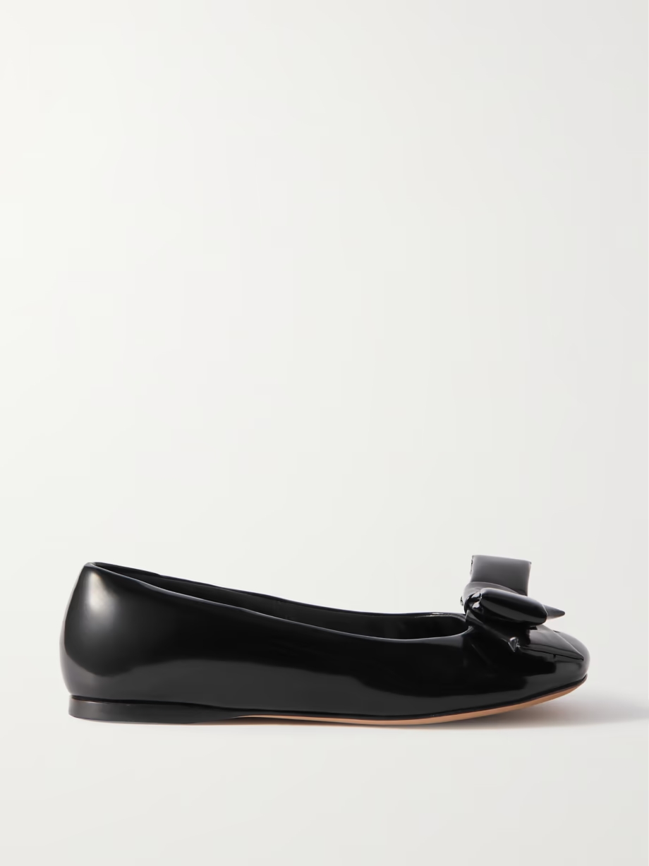 Puffy bow-detailed glossed-leather ballet flats Puffy bow-detailed glossed-leather ballet flats