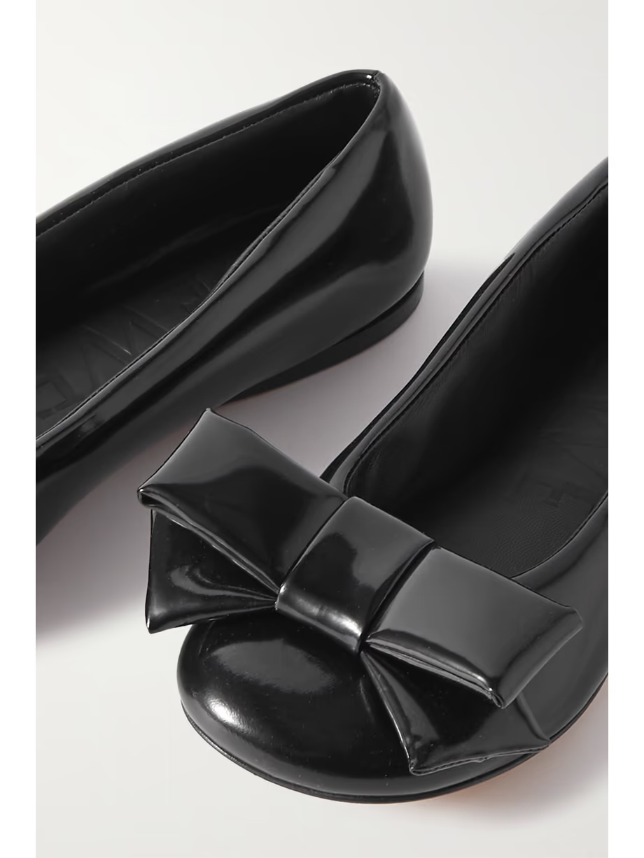 Puffy bow-detailed glossed-leather ballet flats Puffy bow-detailed glossed-leather ballet flats