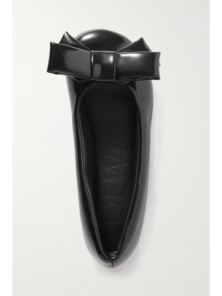 Puffy bow-detailed glossed-leather ballet flats Puffy bow-detailed glossed-leather ballet flats