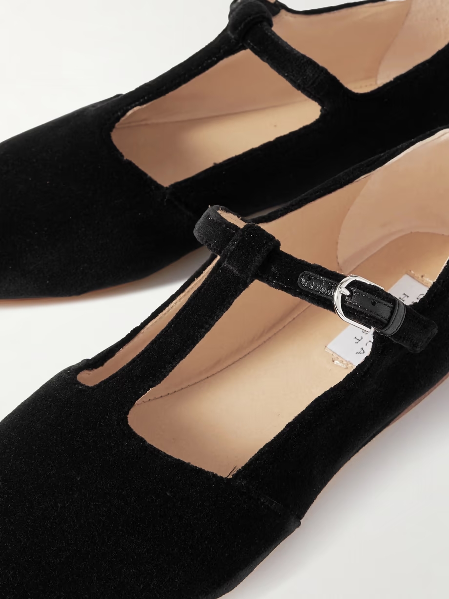 + NET SUSTAIN Lola Ballerina organic cotton-velvet Mary Jane point-toe flats + NET SUSTAIN Lola Ballerina organic cotton-velvet Mary Jane point-toe flats