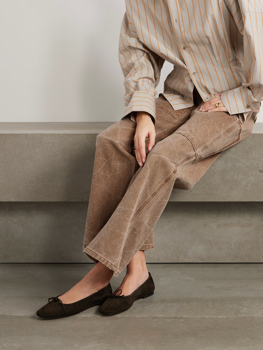 Delfina bow-detailed suede ballet flats Delfina bow-detailed suede ballet flats