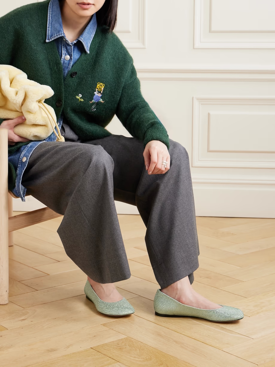 Crystal-embellished suede ballet flats Crystal-embellished suede ballet flats