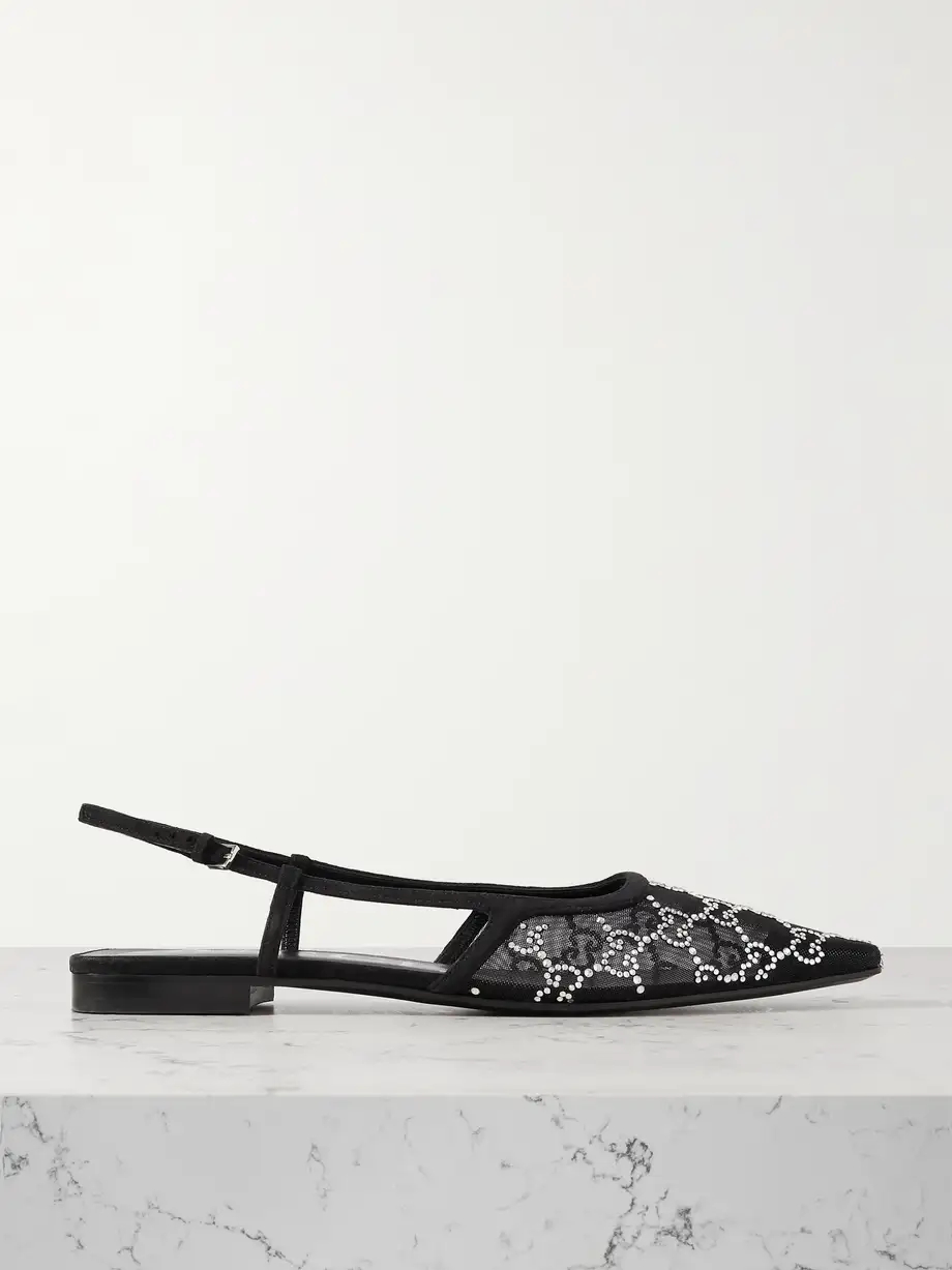 Demi suede-trimmed crystal-embellished mesh ballet flats Demi suede-trimmed crystal-embellished mesh ballet flats