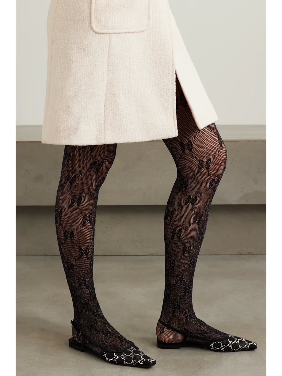 Demi suede-trimmed crystal-embellished mesh ballet flats Demi suede-trimmed crystal-embellished mesh ballet flats