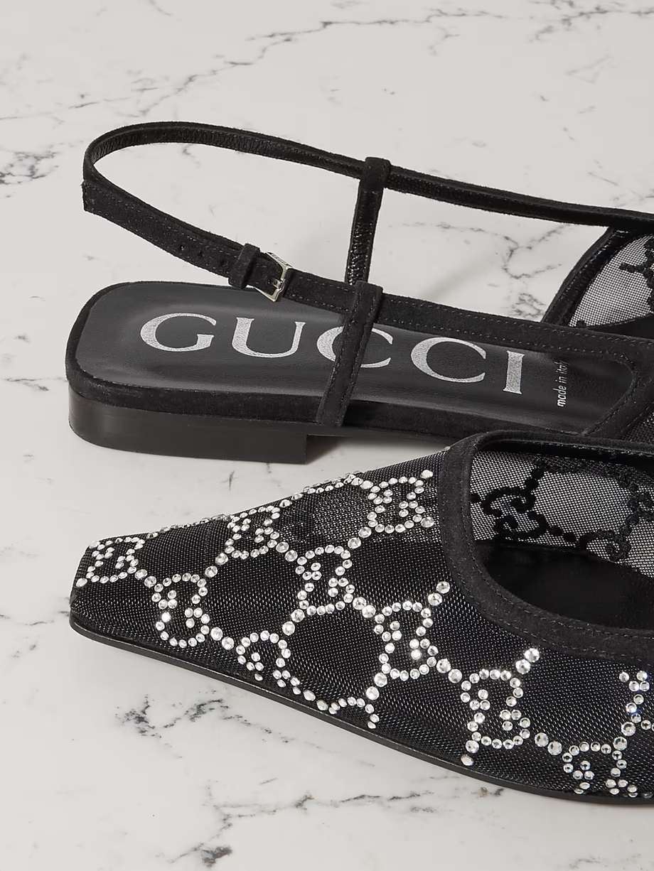 Demi suede-trimmed crystal-embellished mesh ballet flats Demi suede-trimmed crystal-embellished mesh ballet flats