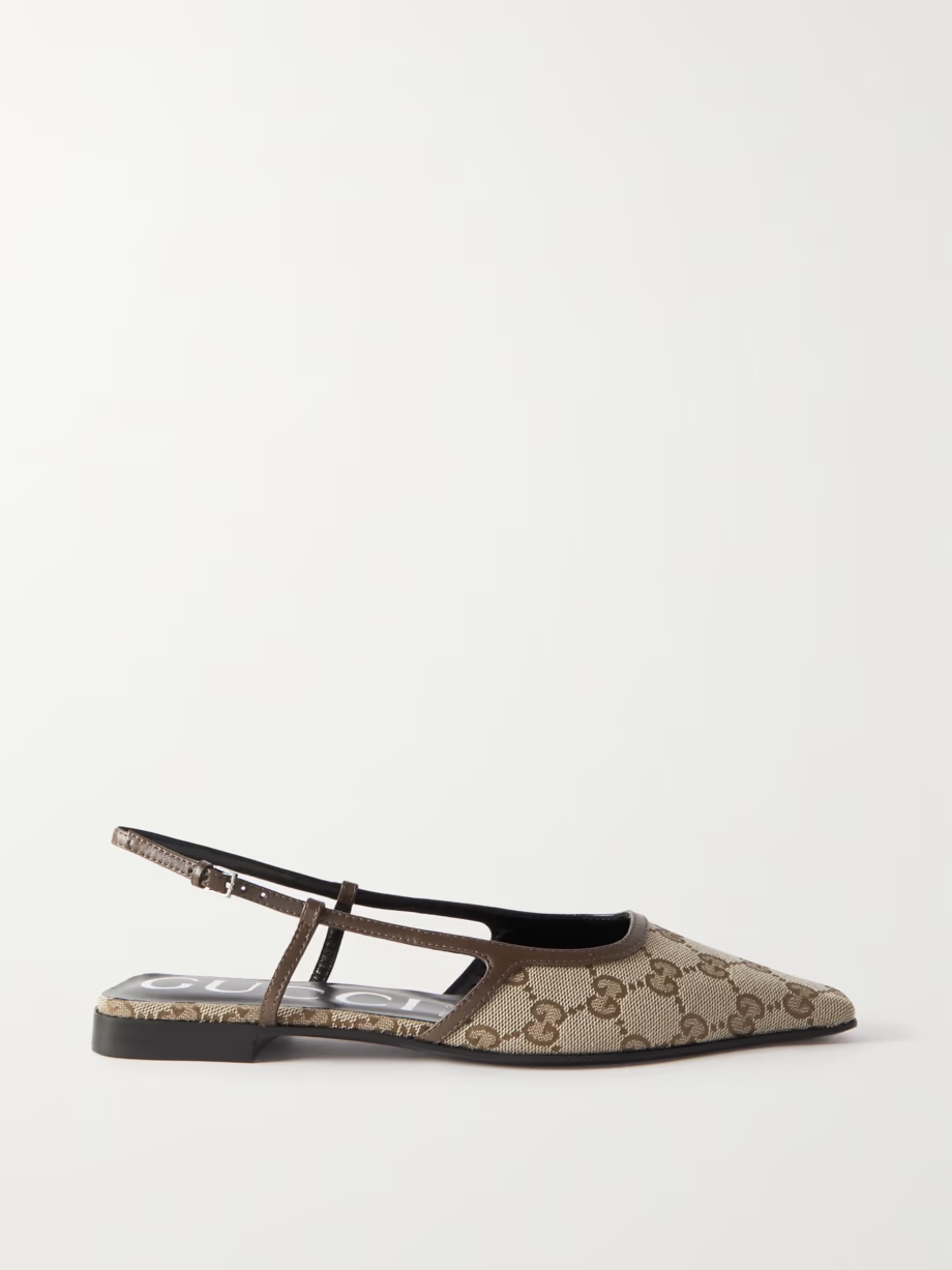 Demi leather-trimmed canvas-jacquard ballet flats Demi leather-trimmed canvas-jacquard ballet flats