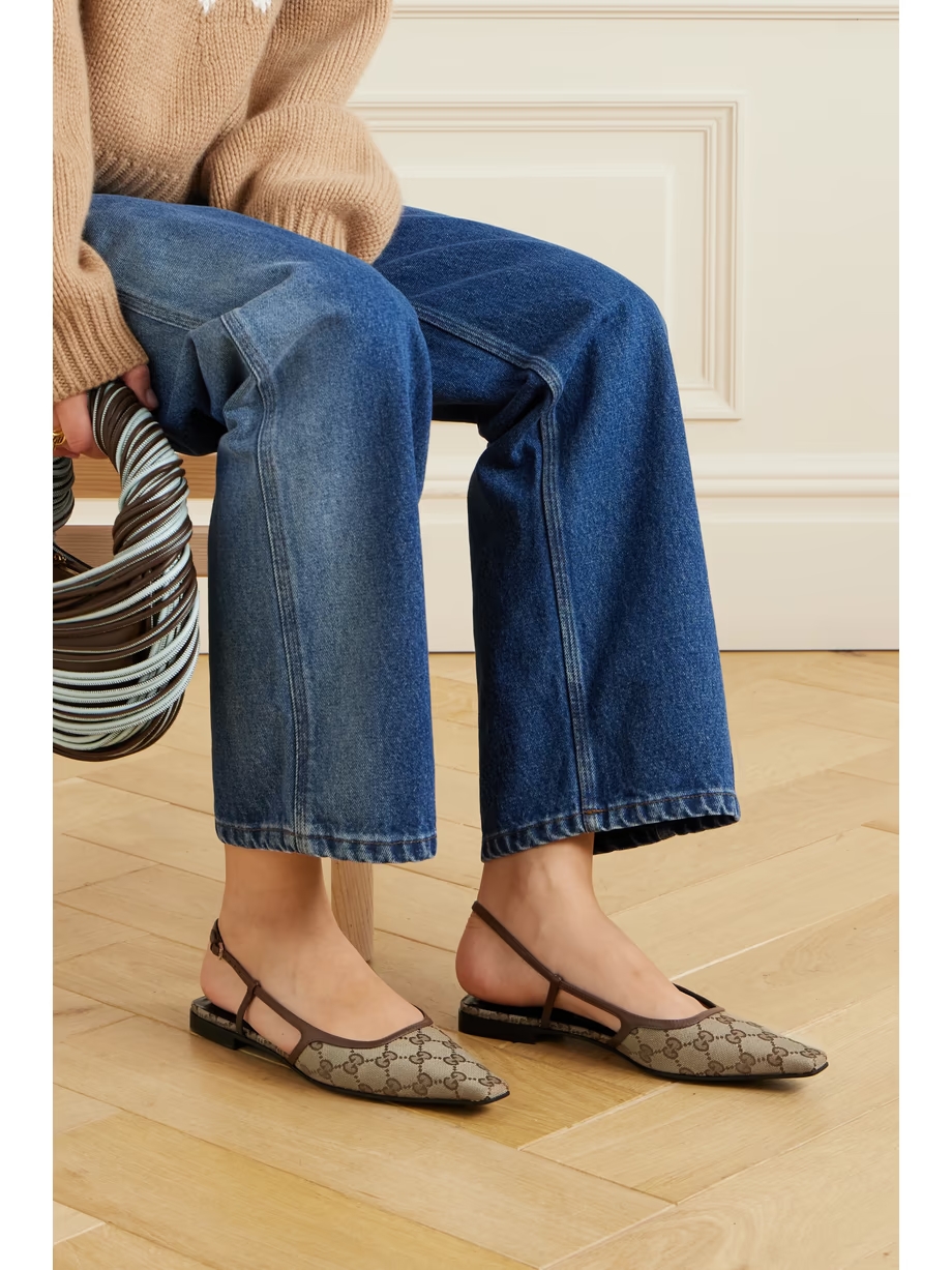 Demi leather-trimmed canvas-jacquard ballet flats Demi leather-trimmed canvas-jacquard ballet flats