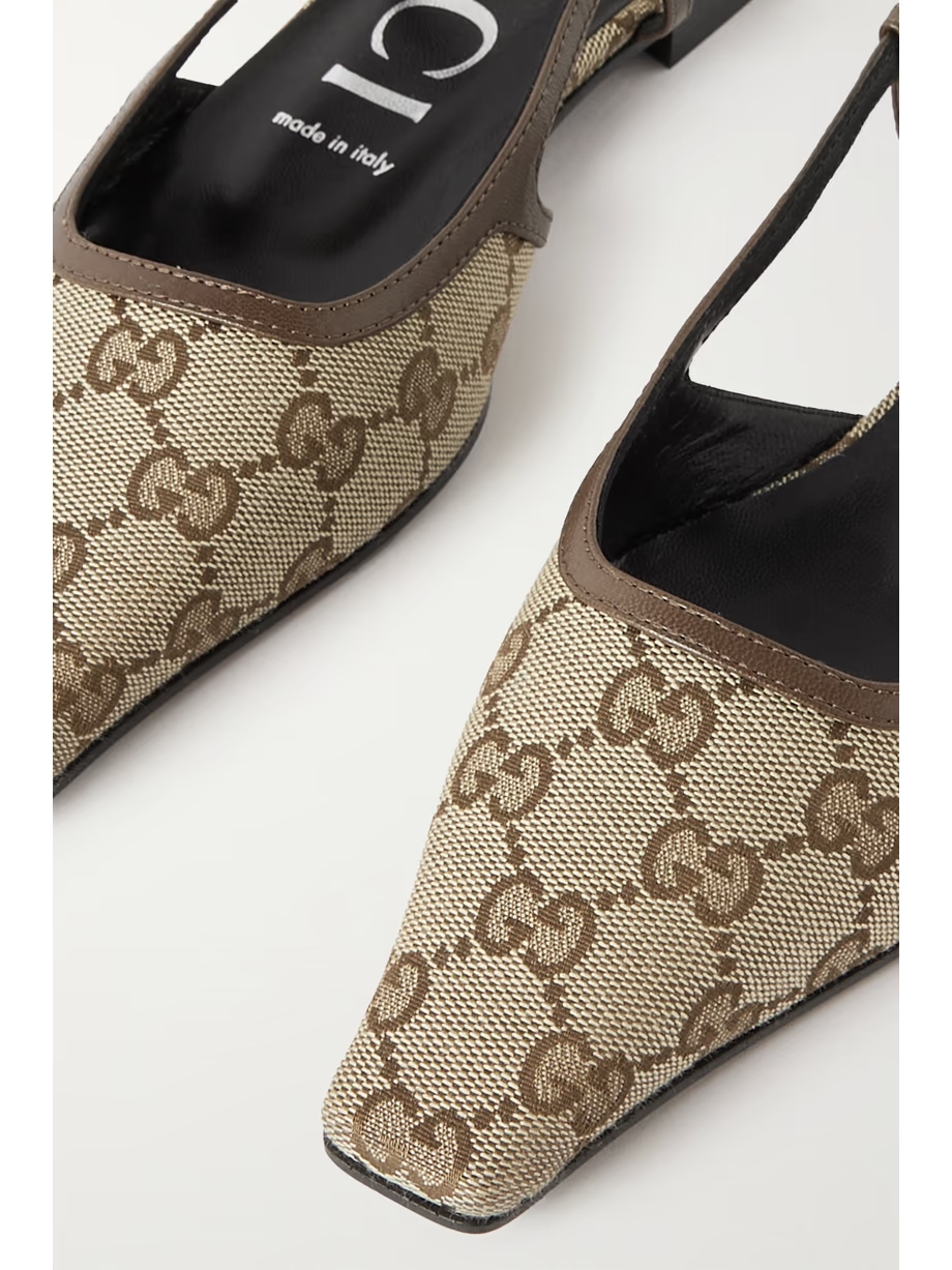 Demi leather-trimmed canvas-jacquard ballet flats Demi leather-trimmed canvas-jacquard ballet flats