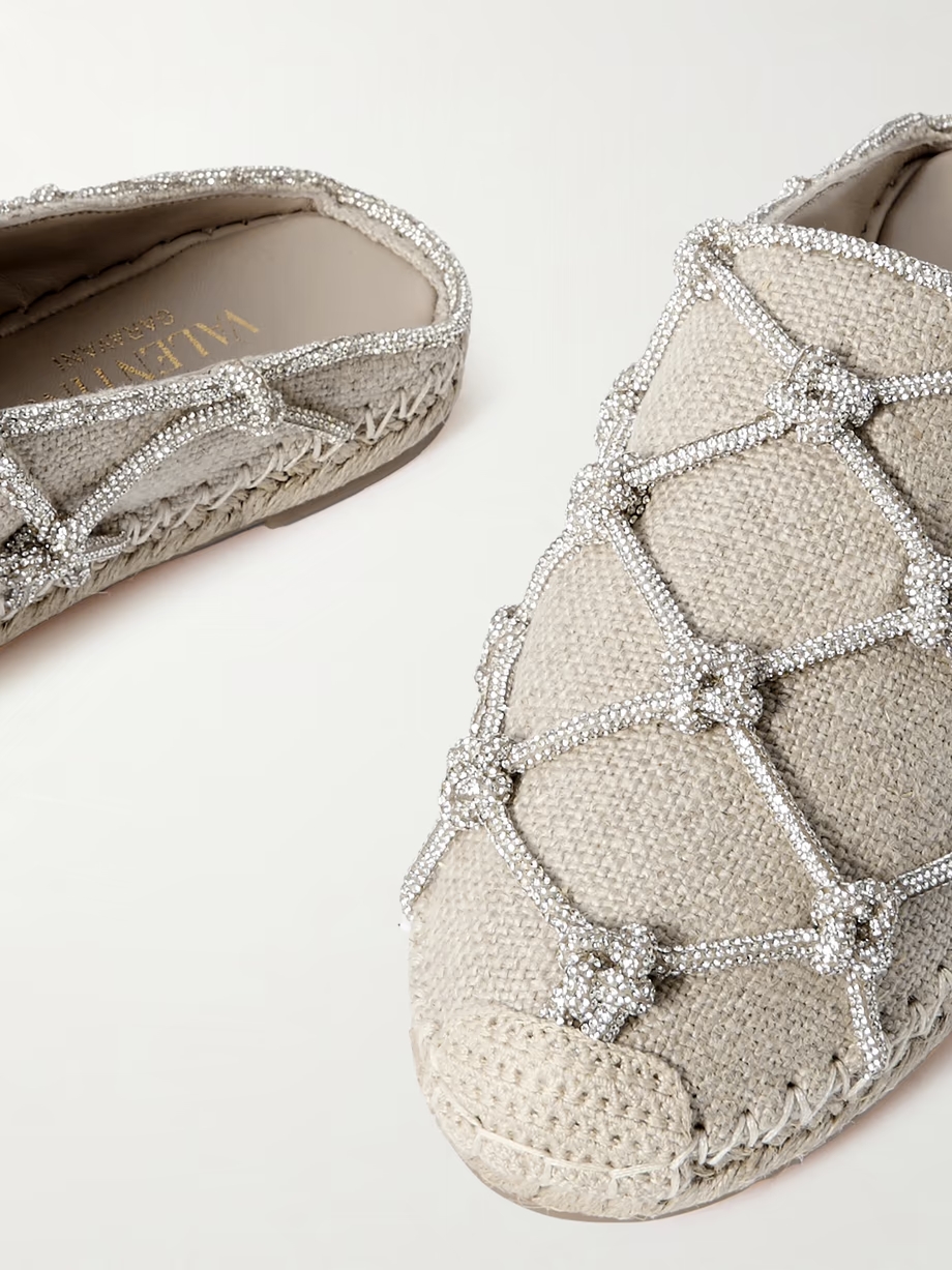 Crystal-embellished linen espadrille mules Crystal-embellished linen espadrille mules