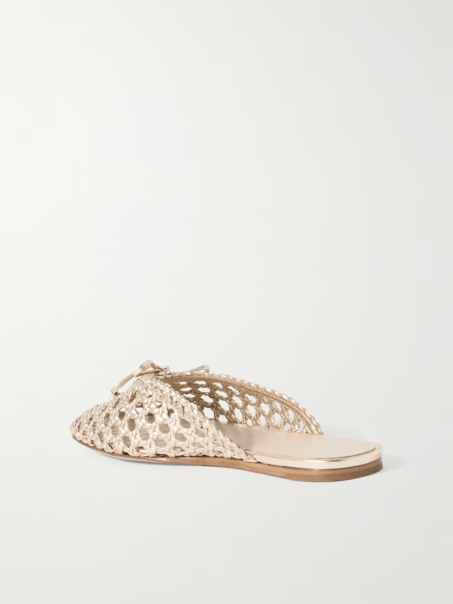 Regency bow-embellished woven metallic leather slides Regency bow-embellished woven metallic leather slides
