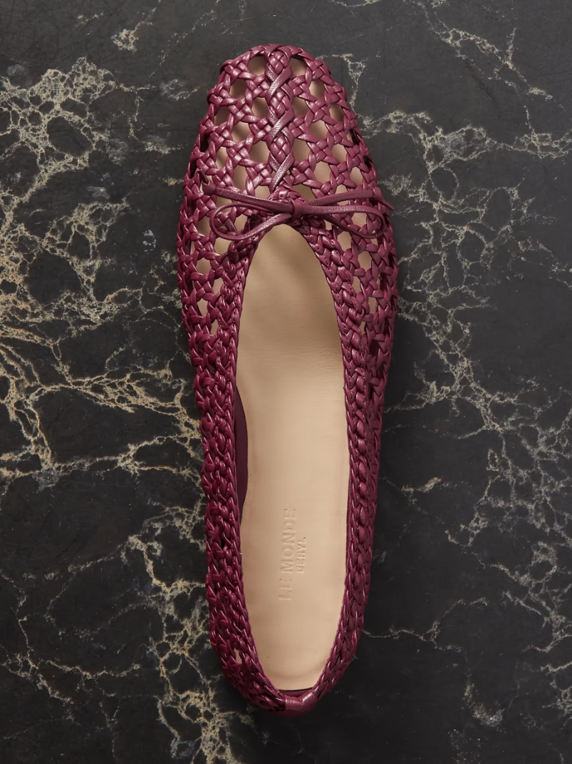 Regency bow-embellished woven leather ballet flats Regency bow-embellished woven leather ballet flats
