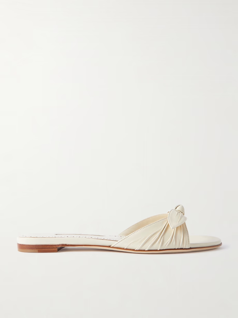 Lolloflat bow-embellished gathered leather sandals Lolloflat bow-embellished gathered leather sandals