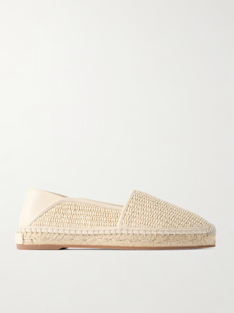 Espadra collapsible-heel leather-trimmed raffia espadrilles