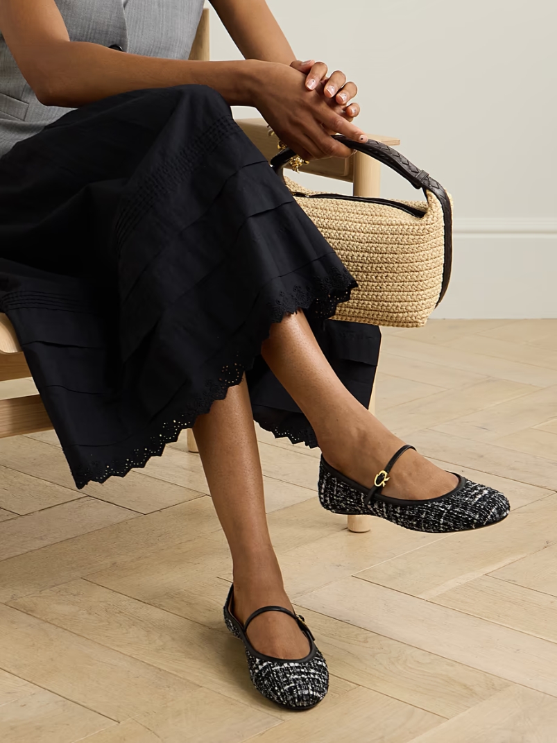 Carla leather-trimmed tweed Mary Jane ballet flats Carla leather-trimmed tweed Mary Jane ballet flats