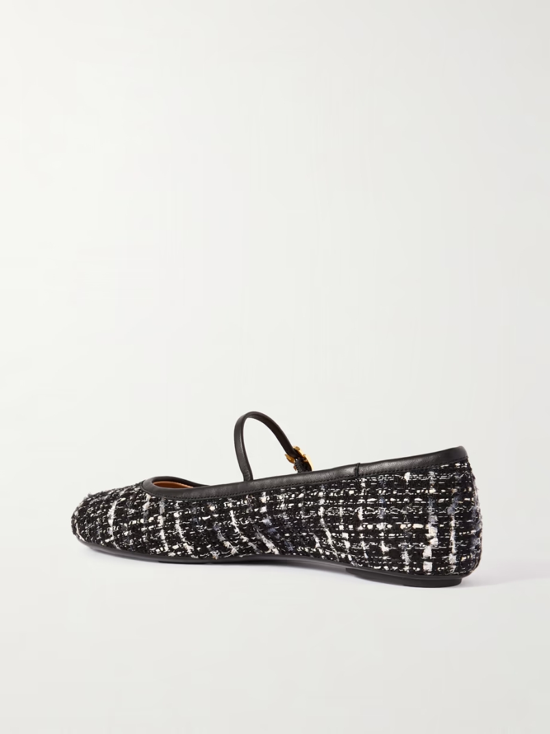 Carla leather-trimmed tweed Mary Jane ballet flats Carla leather-trimmed tweed Mary Jane ballet flats
