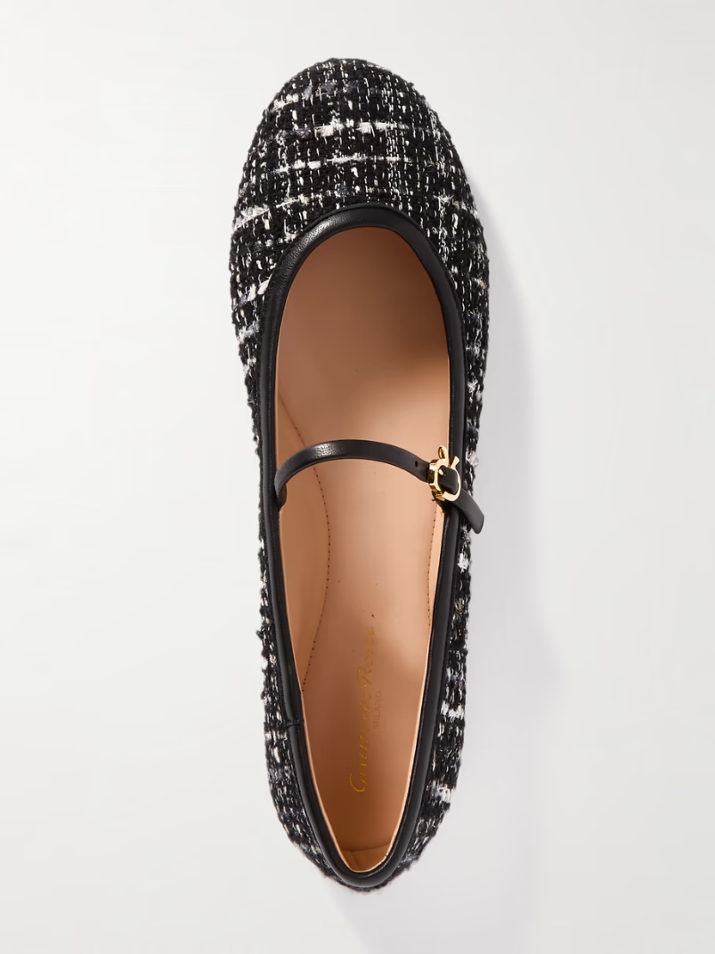 Carla leather-trimmed tweed Mary Jane ballet flats Carla leather-trimmed tweed Mary Jane ballet flats