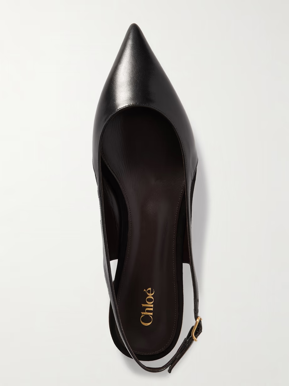 Saada suede-trimmed leather slingback ballet flats