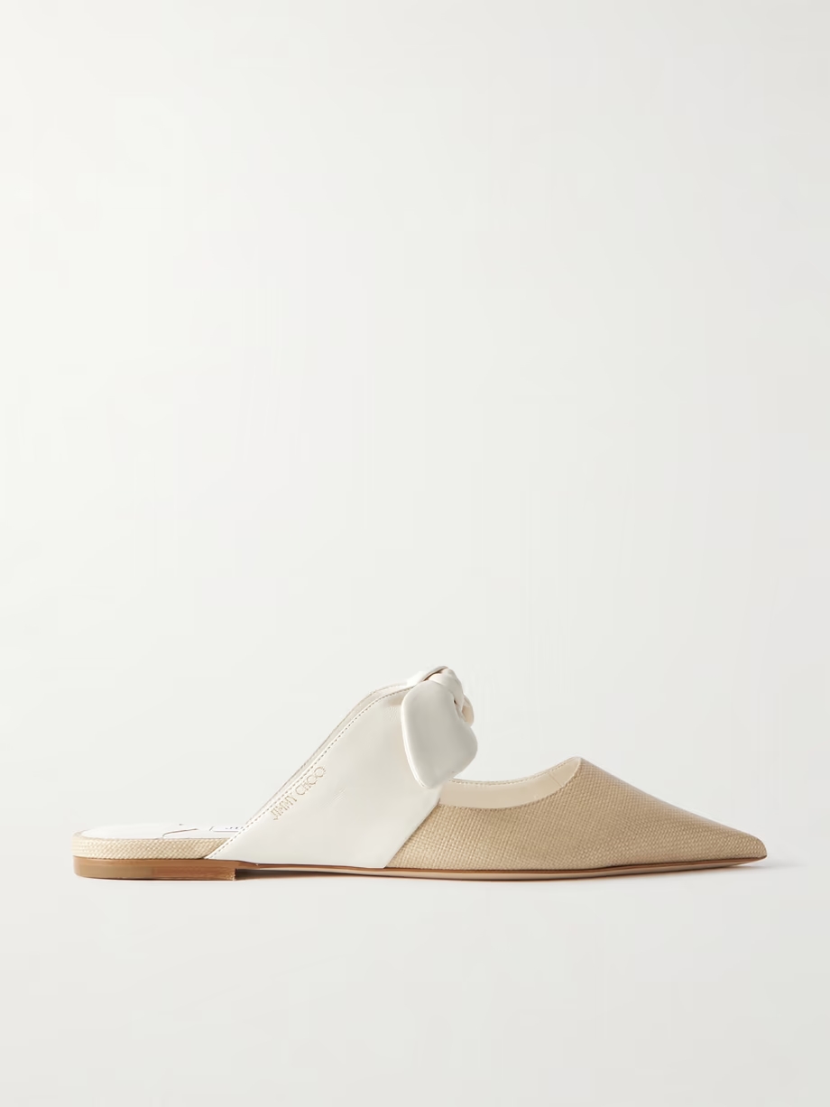 Rali bow-embellished leather and raffia mules Rali bow-embellished leather and raffia mules
