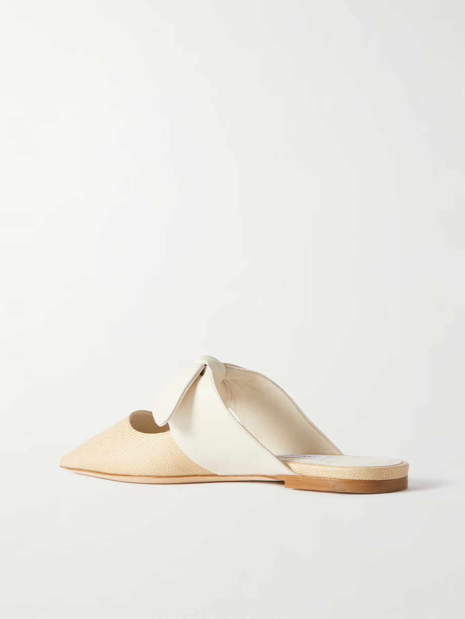 Rali bow-embellished leather and raffia mules Rali bow-embellished leather and raffia mules