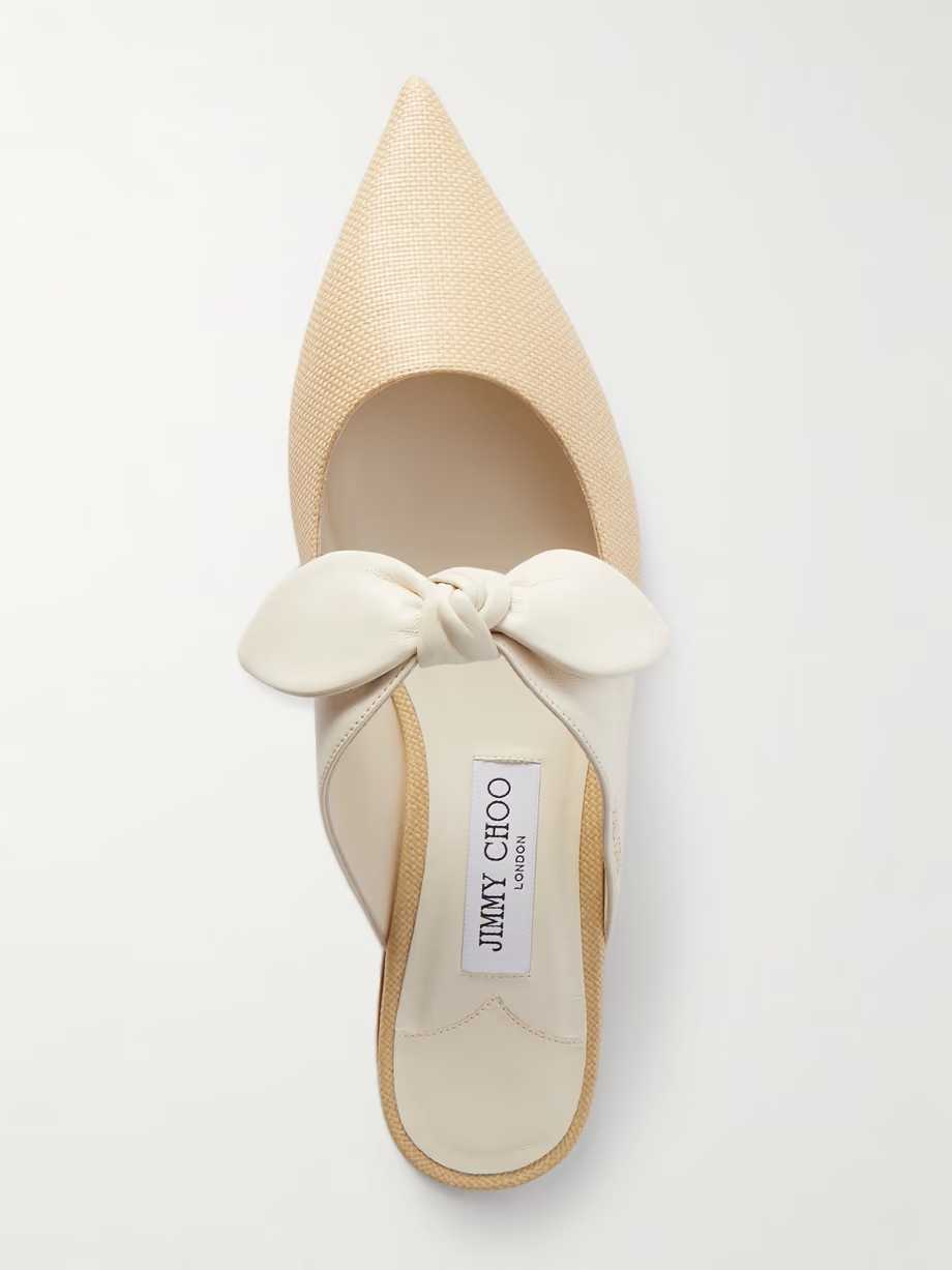 Rali bow-embellished leather and raffia mules Rali bow-embellished leather and raffia mules