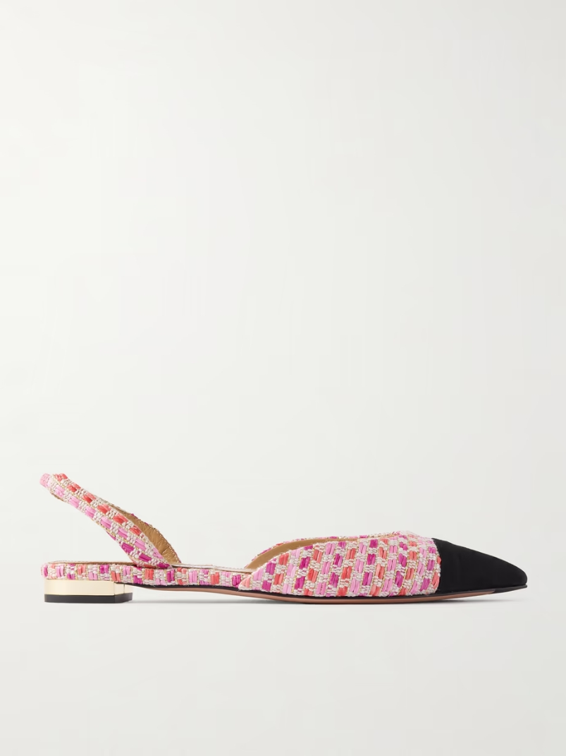 Milanese grosgrain-trimmed raffia slingback flats Milanese grosgrain-trimmed raffia slingback flats
