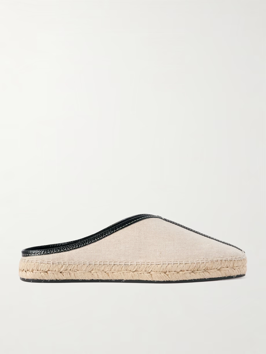 Leather-trimmed canvas slippers Leather-trimmed canvas slippers