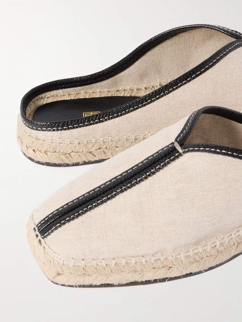 Leather-trimmed canvas slippers Leather-trimmed canvas slippers