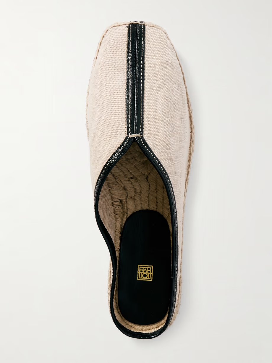 Leather-trimmed canvas slippers Leather-trimmed canvas slippers