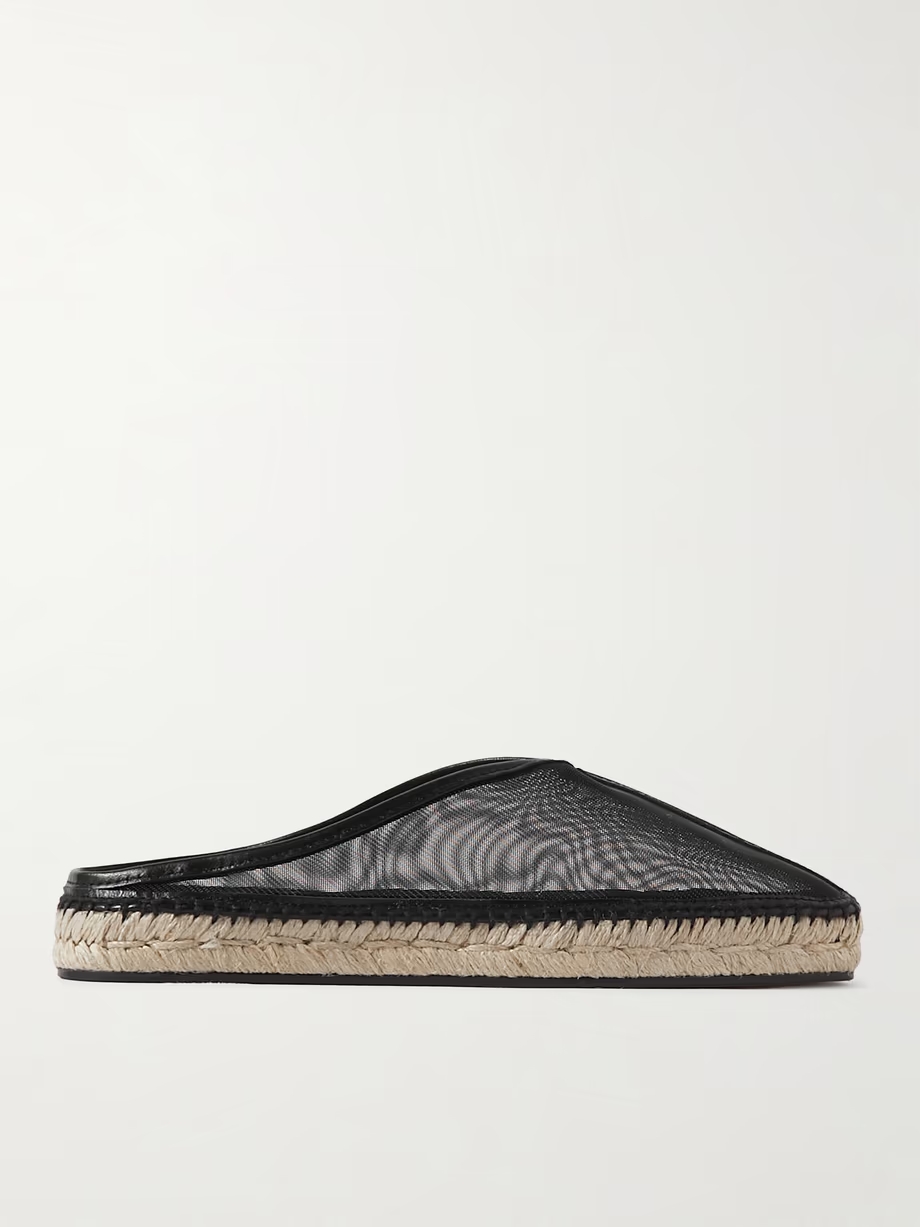 Leather-trimmed mesh espadrille mules Leather-trimmed mesh espadrille mules