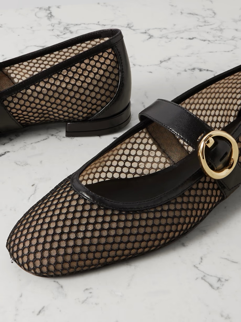 Arabella buckled leather-trimmed mesh Mary Jane flats Arabella buckled leather-trimmed mesh Mary Jane flats