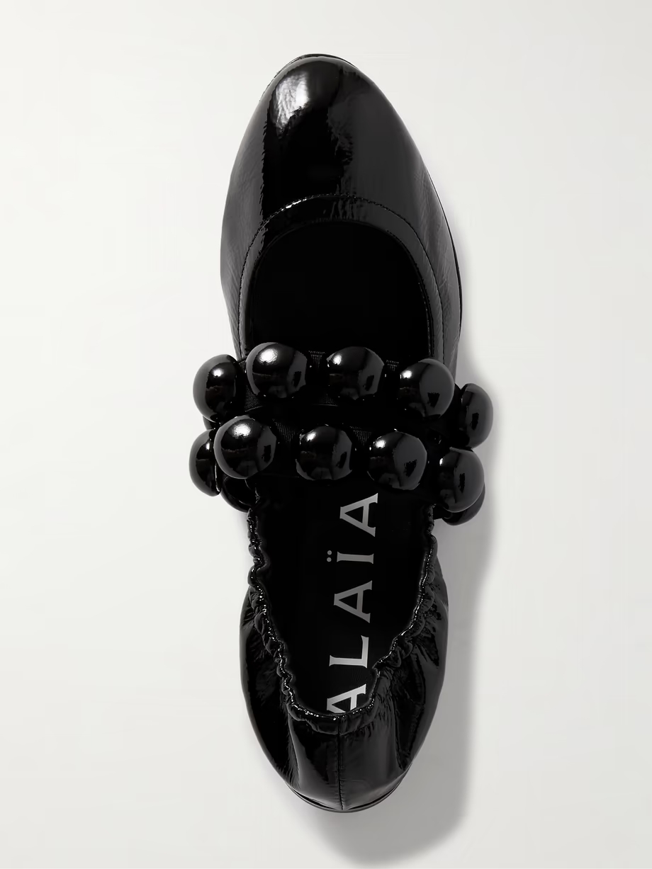 Embellished crinkled-leather ballet flats Embellished crinkled-leather ballet flats