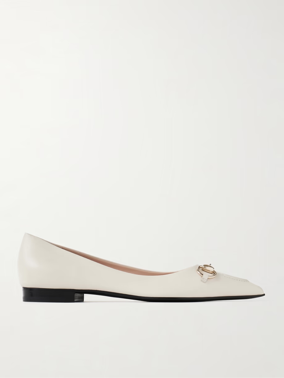 Erin horsebit-detailed leather point-toe flats Erin horsebit-detailed leather point-toe flats