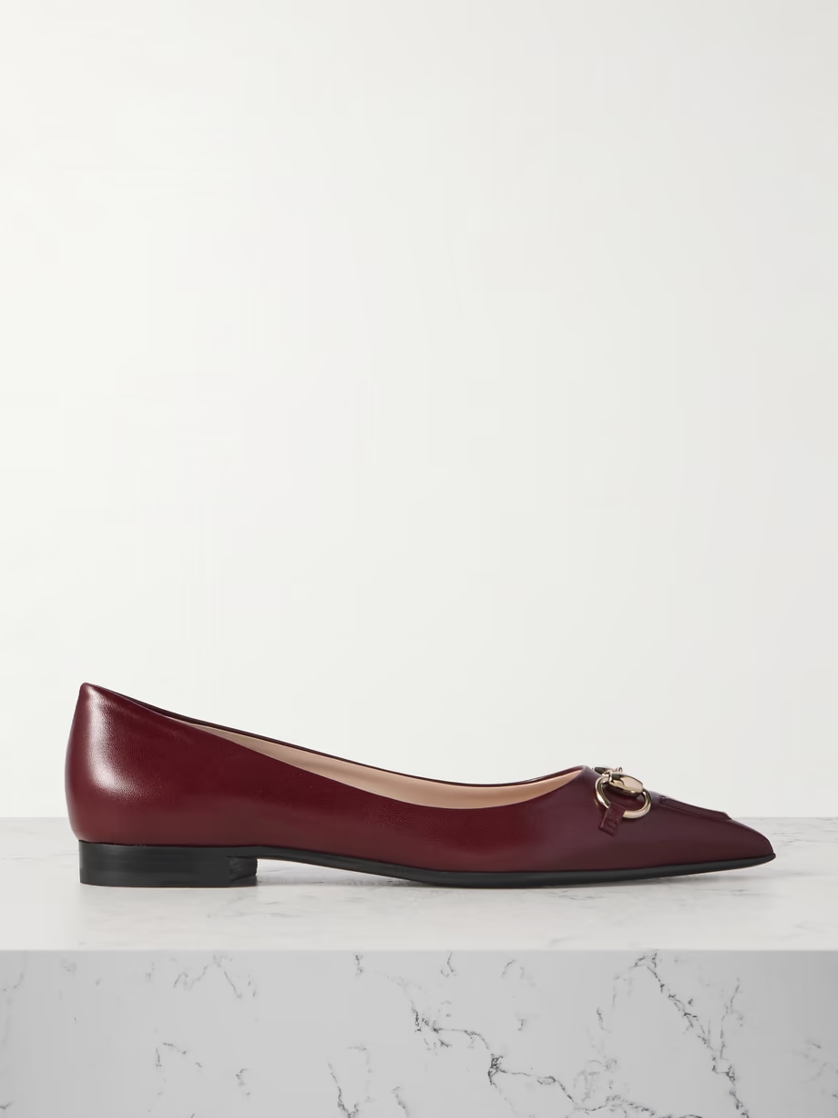 Erin horsebit-detailed leather point-toe flats Erin horsebit-detailed leather point-toe flats