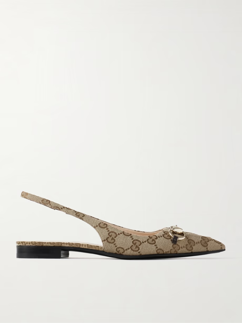 Erin horsebit-embellished canvas-jacquard slingback sandals Erin horsebit-embellished canvas-jacquard slingback sandals