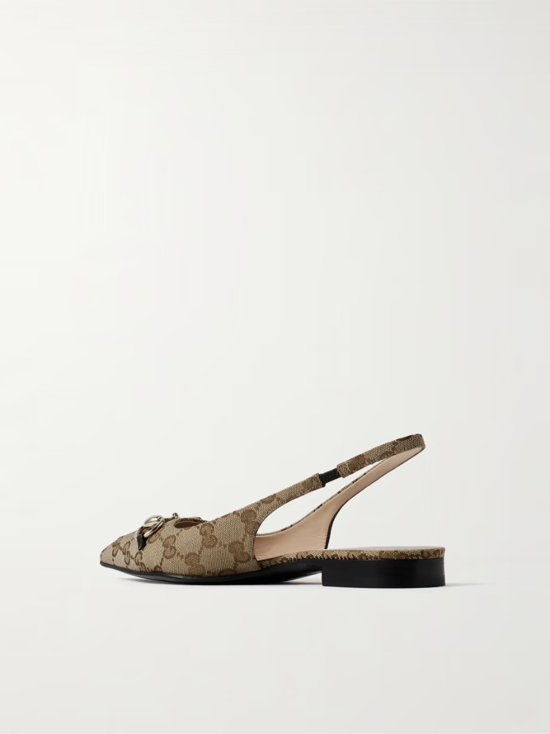 Erin horsebit-embellished canvas-jacquard slingback sandals Erin horsebit-embellished canvas-jacquard slingback sandals
