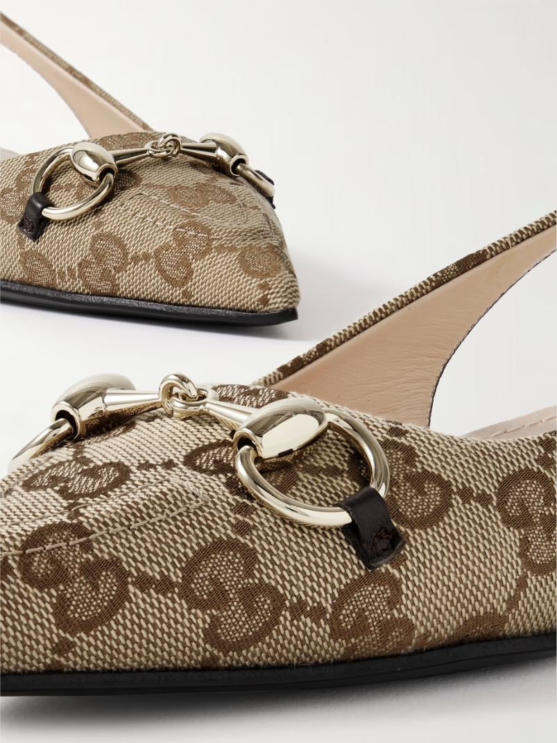 Erin horsebit-embellished canvas-jacquard slingback sandals Erin horsebit-embellished canvas-jacquard slingback sandals