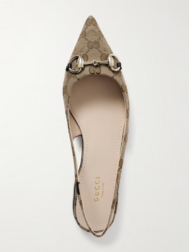 Erin horsebit-embellished canvas-jacquard slingback sandals Erin horsebit-embellished canvas-jacquard slingback sandals
