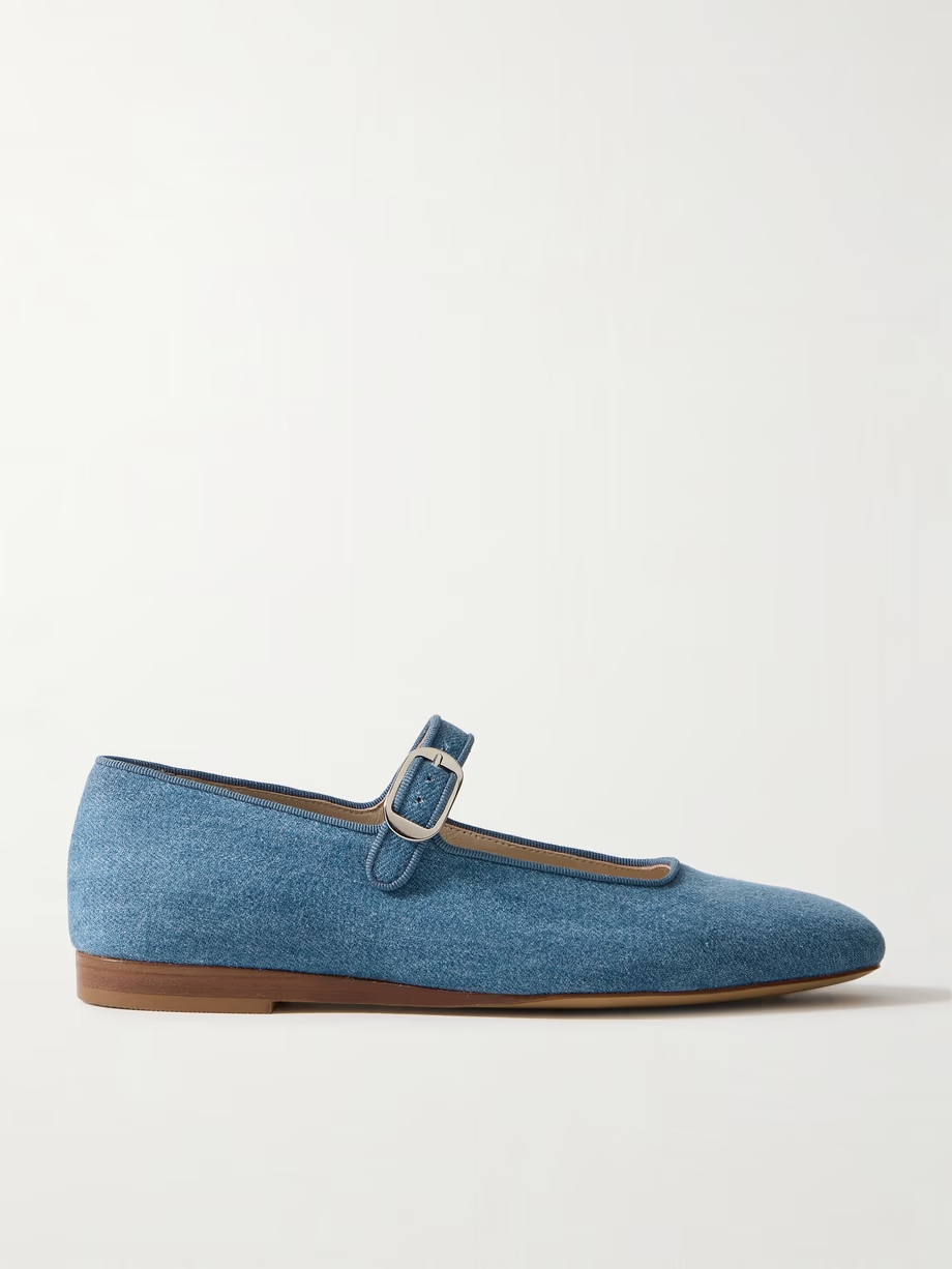 Grosgrain-trimmed denim Mary Jane ballet flats Grosgrain-trimmed denim Mary Jane ballet flats