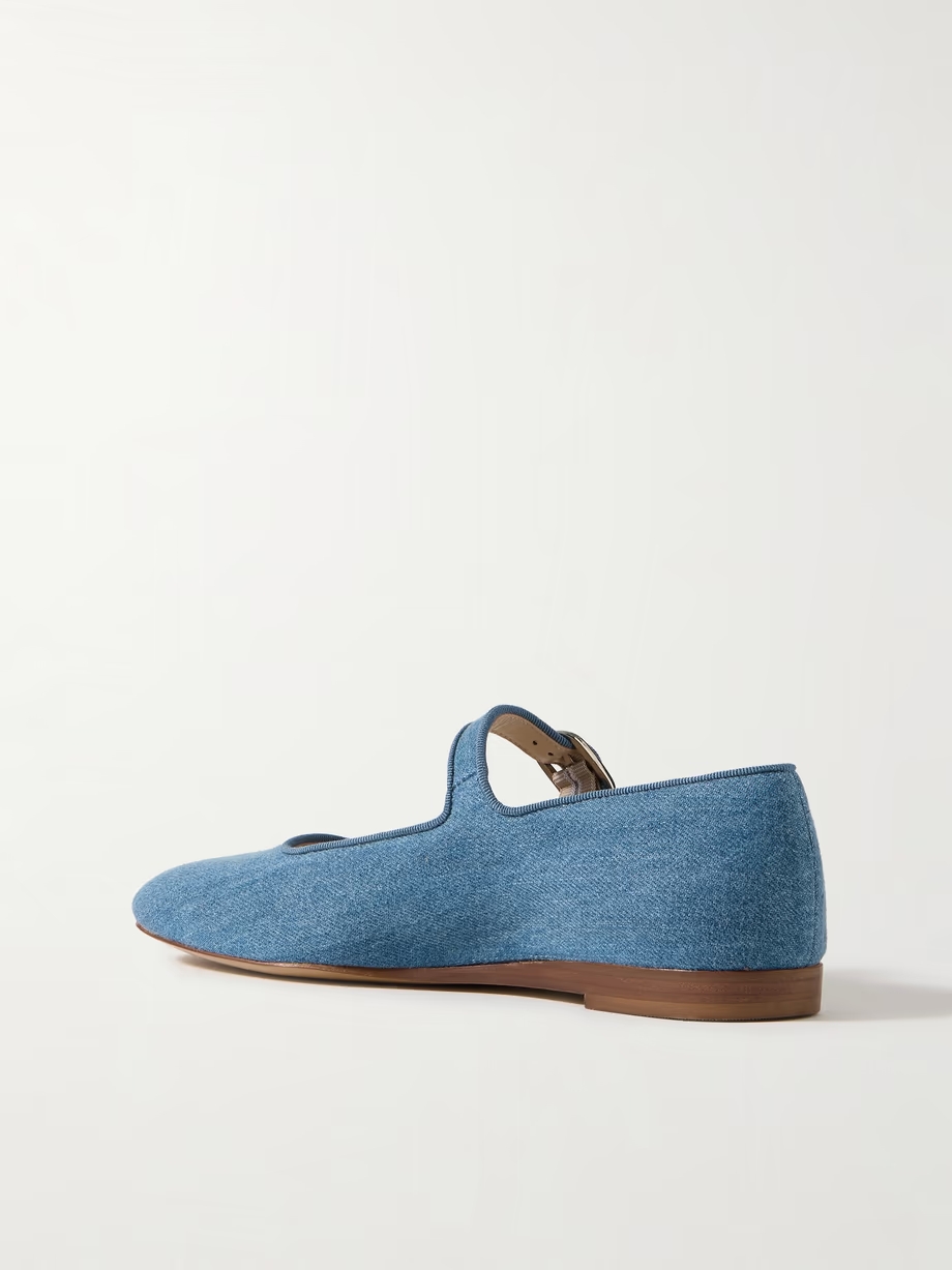 Grosgrain-trimmed denim Mary Jane ballet flats Grosgrain-trimmed denim Mary Jane ballet flats