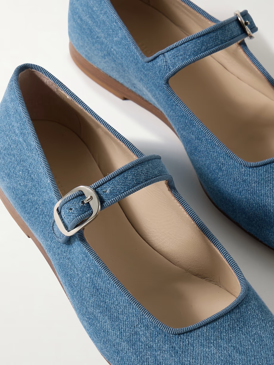 Grosgrain-trimmed denim Mary Jane ballet flats Grosgrain-trimmed denim Mary Jane ballet flats