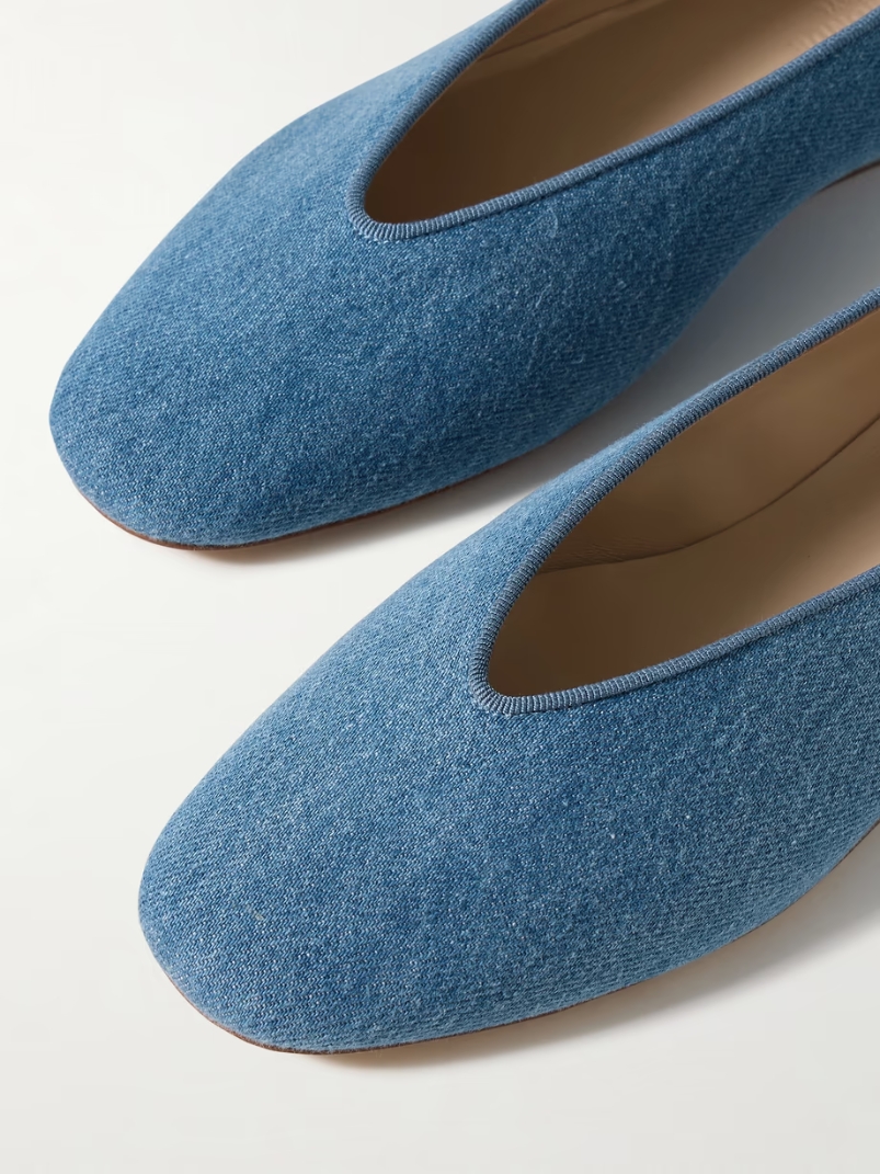 Regency grosgrain-trimmed denim ballet flats Regency grosgrain-trimmed denim ballet flats