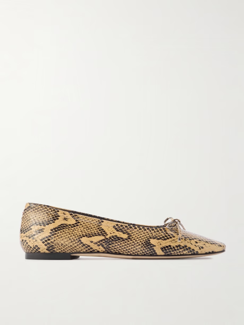 Delfina bow-detailed snake-effect leather ballet flats Delfina bow-detailed snake-effect leather ballet flats